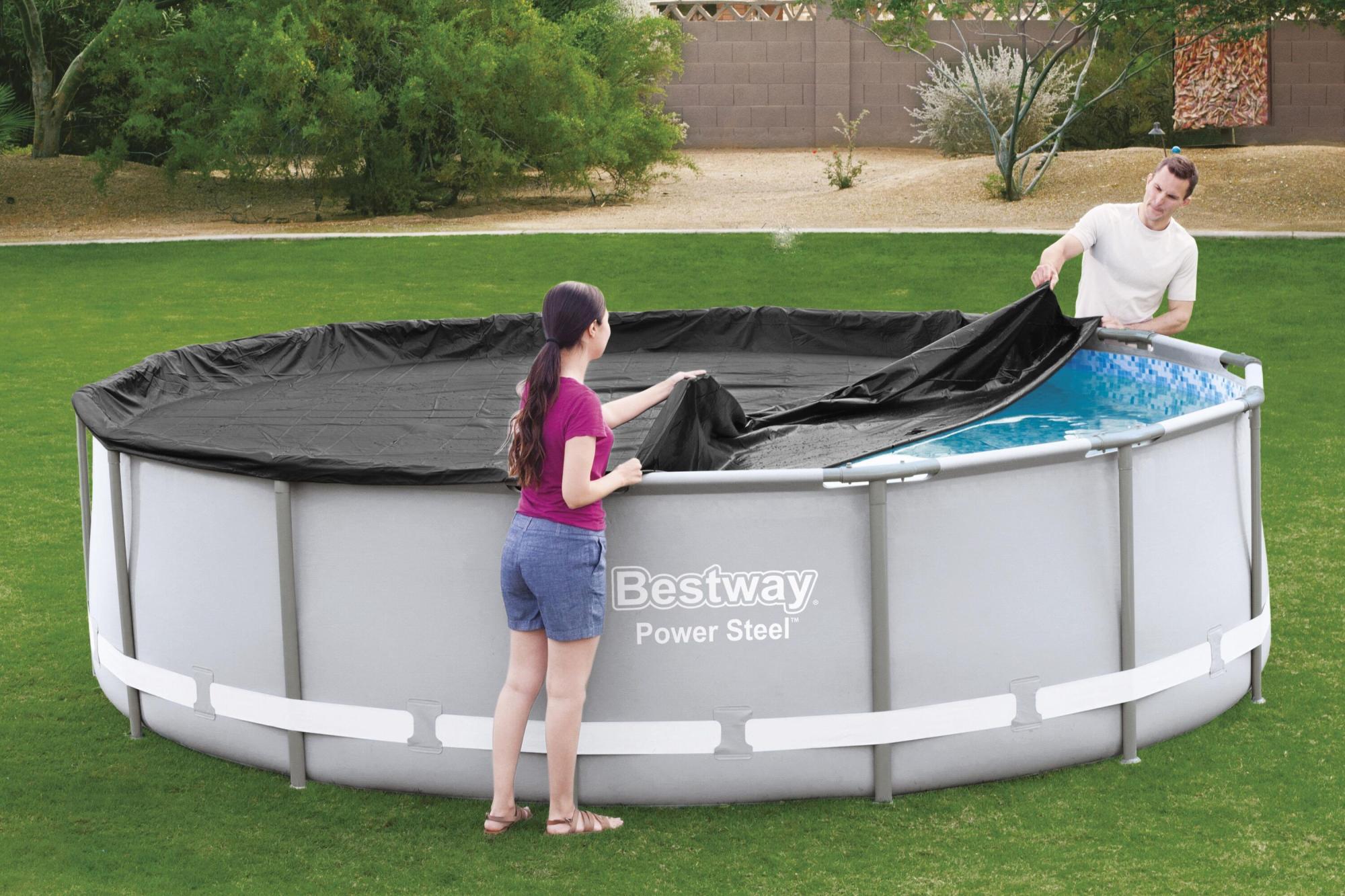 Housse D'hiver Winter Block Pour Piscine Hors-sol Ronde 5,5 M – Résistante Aux UV, Avec Treuil Et Câble Inclus